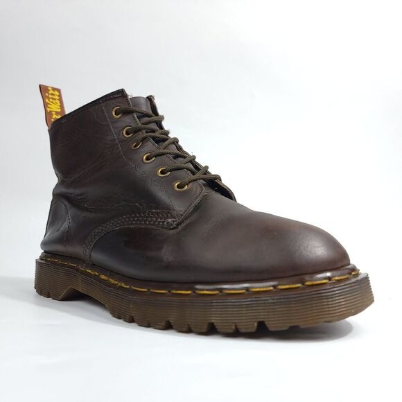 VTG Dr. Martens 101 WATERPROOF MIE 90s Brown Smooth Leather Lug Sole 6-Eye Boots - Picture 1 of 10